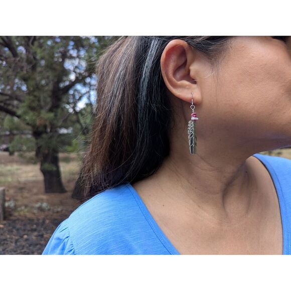 Native American Sterling Silver Dangle Earrings Purple Spiny Oyster Jewelry‎ ** - Picture 9 of 11